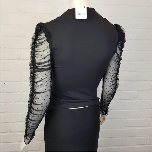 Free People Mesh Sleeves Top XS UK 4 6 Black V Neck Party Night Out BNWT - Picture 2 of 11